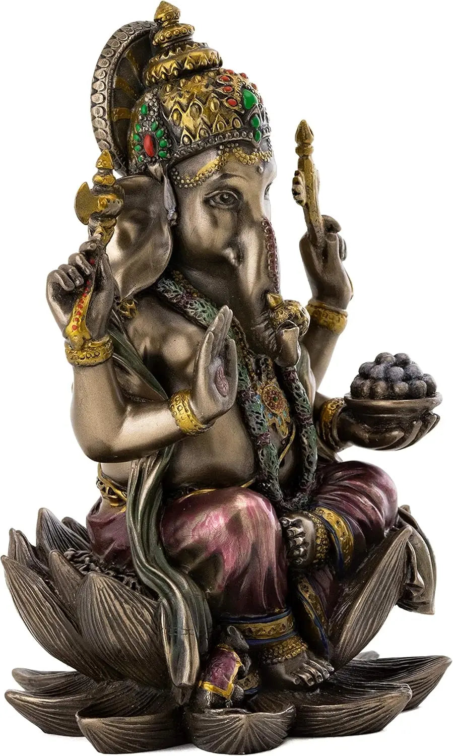 Ganesha Statue Sitting on Lotus Pedestal - Lord of Success, Cold Cast Bronze, 7.25-Inch Hindu God Figurine