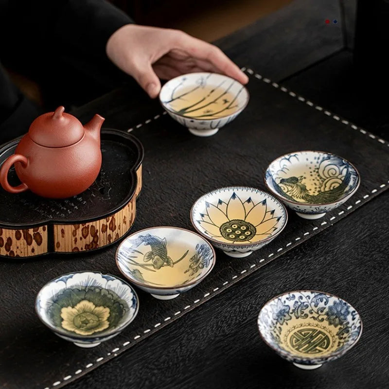 10pcs/box Blue and White Porcelain Tea Bowls Ceramic Kung Fu Small Teacups Single Master Cup with Gift Box Packaging Teaware Set