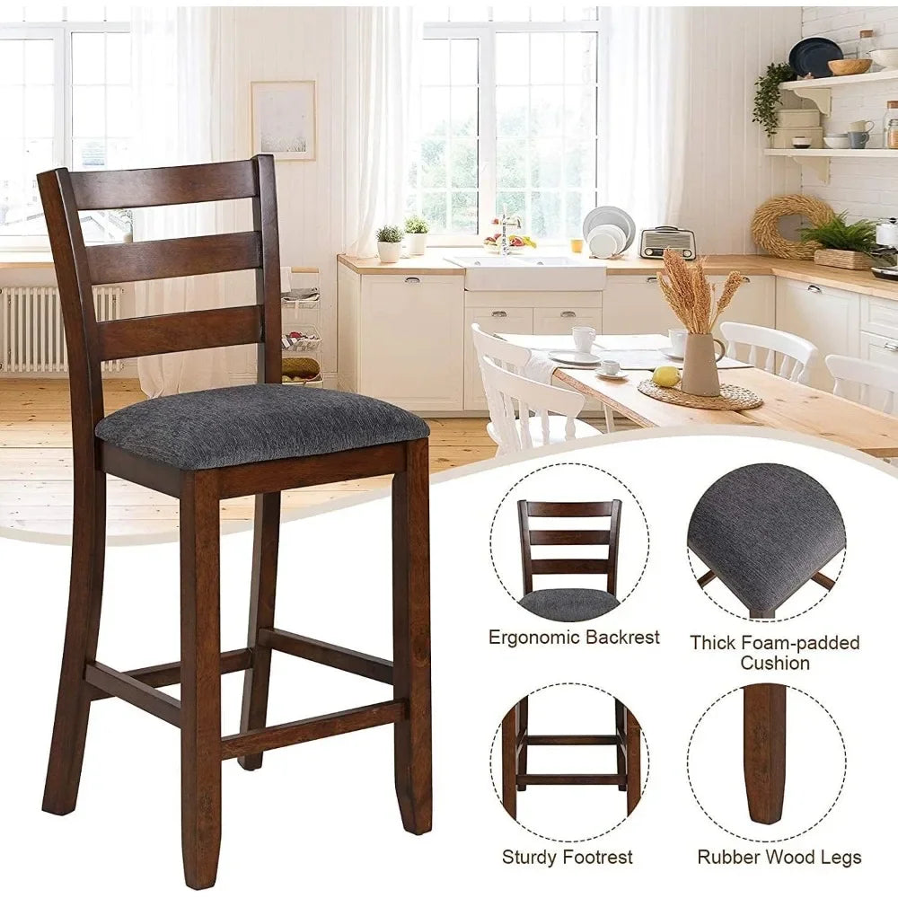Counter Height Bar Stools Set of 2 Bar Stools Counter Stools with Back, Rubberwood Legs & Grey Fabric Cushion Customized