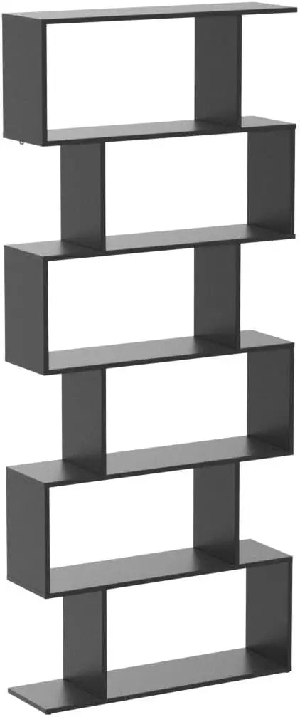 6 Tier S Shaped Bookshelf, 31.5L x 9W x 75H Wooden Bookcase