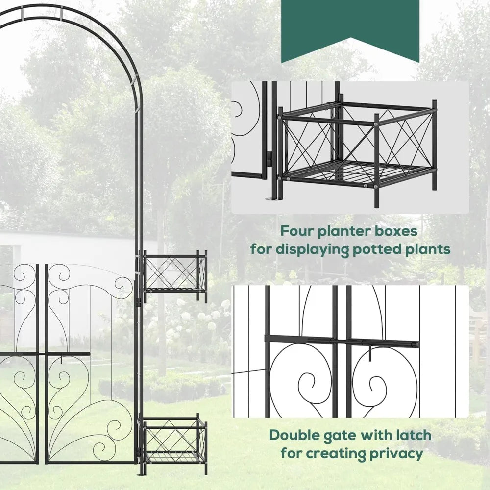 7-foot Garden Arch Gazebo, Metal Arched Pergola with Door, Garden Arch, Wedding Ceremony Decoration, Customizable