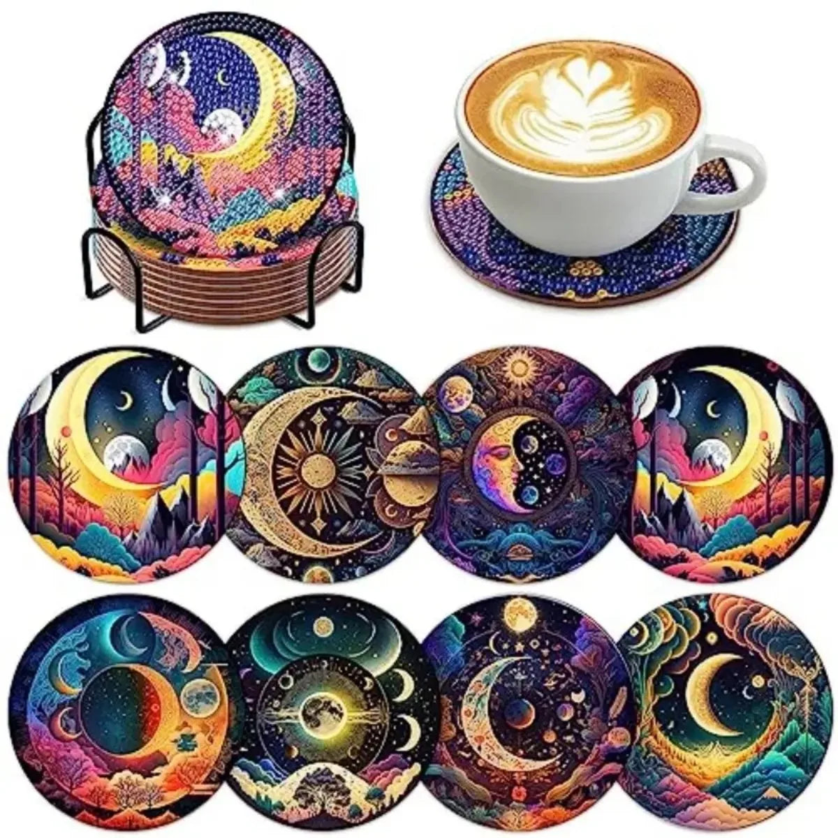 8 pieces/set animal horse pattern diamond painted coaster set with holder DIY coaster beginner coaster, craft supplies gift