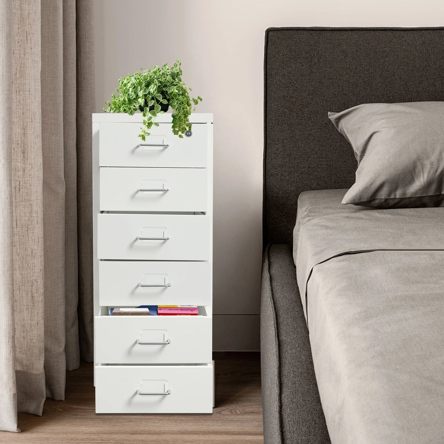 6 Drawer File Cabinet with Lock, Vertical Filing Storage Cabinets with Wheels Metal Rolling Organizer for Home Office Study