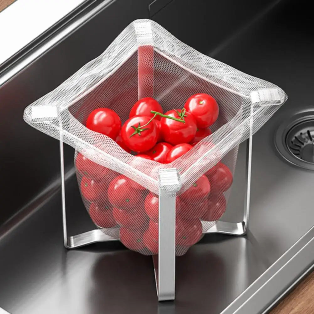 Foldable Garbage Bag Holder Stainless Steel Trash Bag Stand Countertop Waste Bag Support Rack Kitchen Sink Food Scrap Organizer