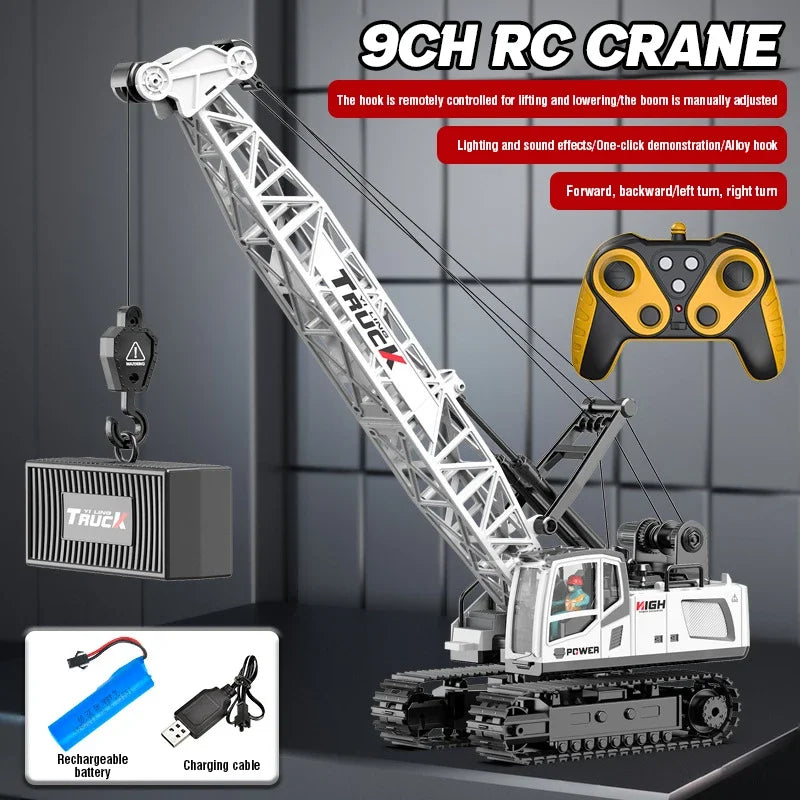 RC Crane Tractor 2.4G 15/13/11/9CH Children Electric Alloy Arm Remote Control Truck Engineering Vehicle Electric Spray Xmas Gift