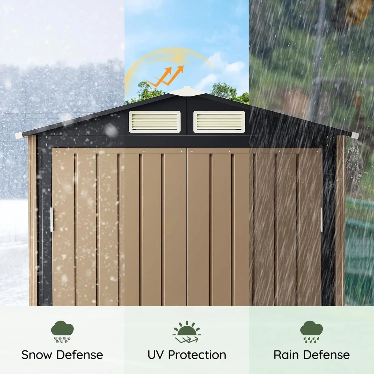 5x3 FT Outdoor Metal Storage Shed, Double Door, 1 Clear Window, Tool Shed for Garden, Patio, Backyard Brown, Customized
