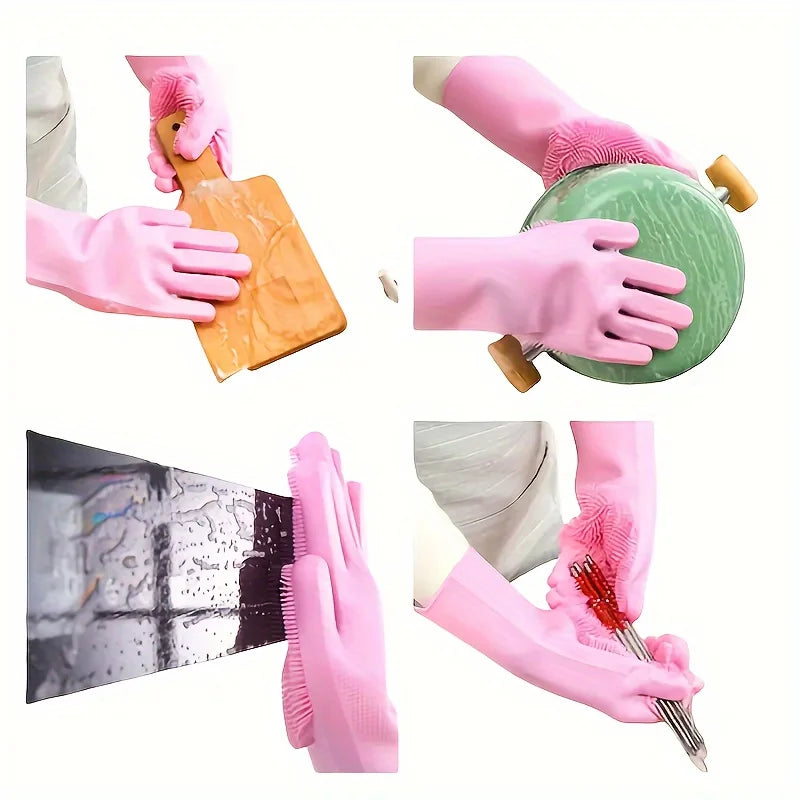 1 Pair Silicone Dishwashing Gloves Multifunctional Household Gloves Cleaning Kitchen Cleaning Heat Insulation Magic Gloves