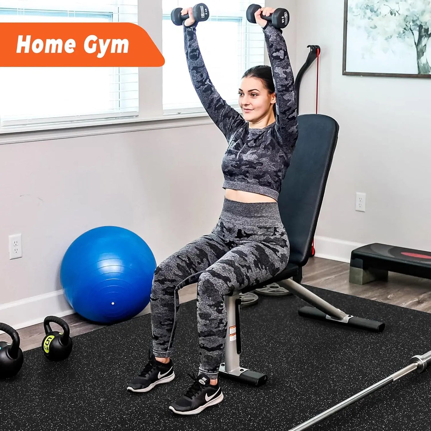 24-Piece 0.4'' Thick Interlocking Gym Floor Mats, High-Density EVA Foam with Rubber Top, Covers 96 Sq Ft for Home Workout