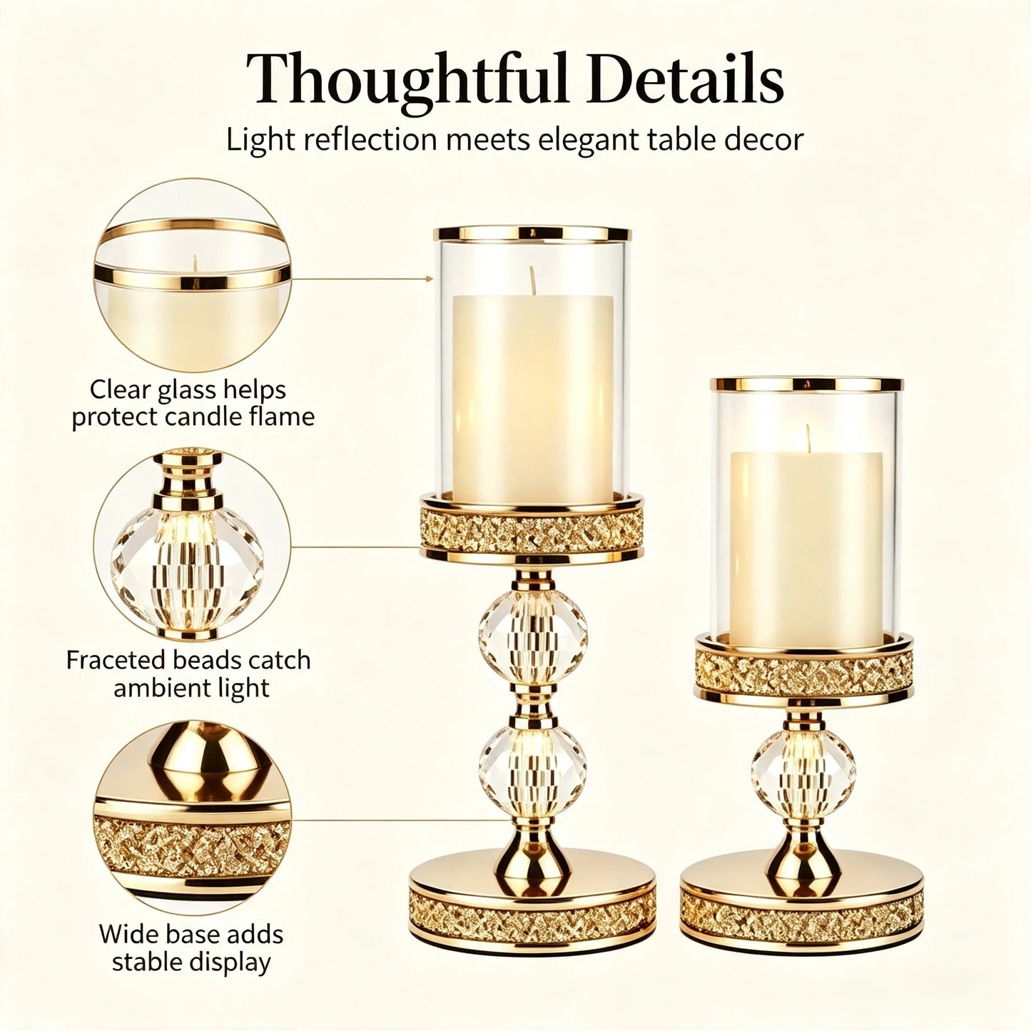 Modern Metal Candlestick Holders With Glass Shield And Beads