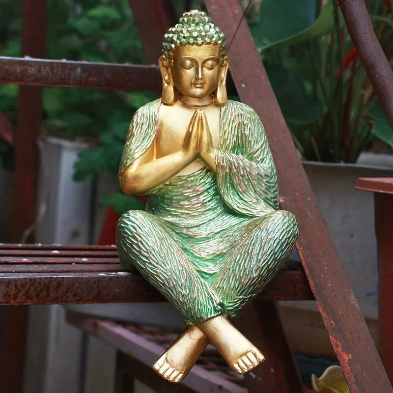 1pc Garden Buddha Statue Resin Zen Seated Ornament Resin Statue For Garden Porch Grass Outdoor Lawn Decor Gifts Crafts