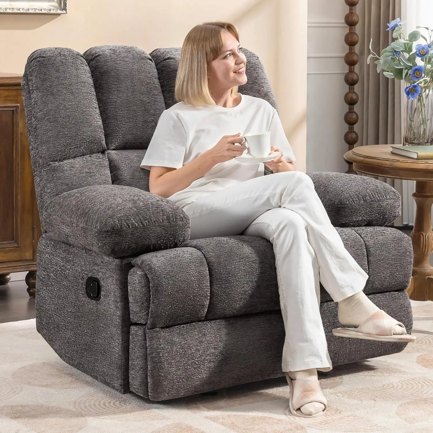 Oversized Rocker Recliner Chair Manual Soft Big Man 350 LBS Living Room Teal, Customized