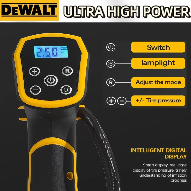 Dewalt Cordless Electric Air Pump Compressor Automatic with Digital Pressure Gauge for Car Tire Inflator  Rechargeable Handheld