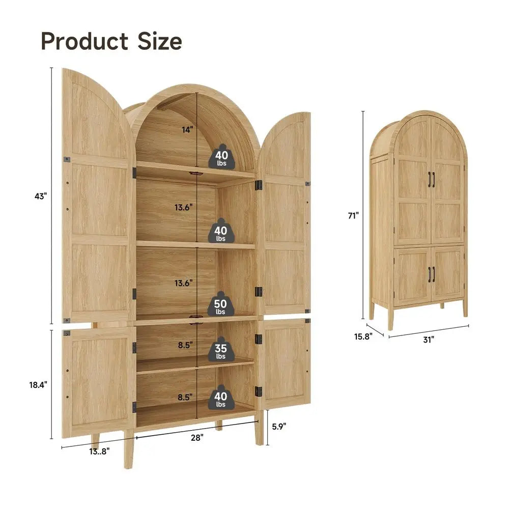 71 Tall Wooden Arched Cabinet, 5Tier Arched Kitchen Pantry Cabinet with Doors amp Shelves, Farmhouse Kitchen Arch Cabinets with