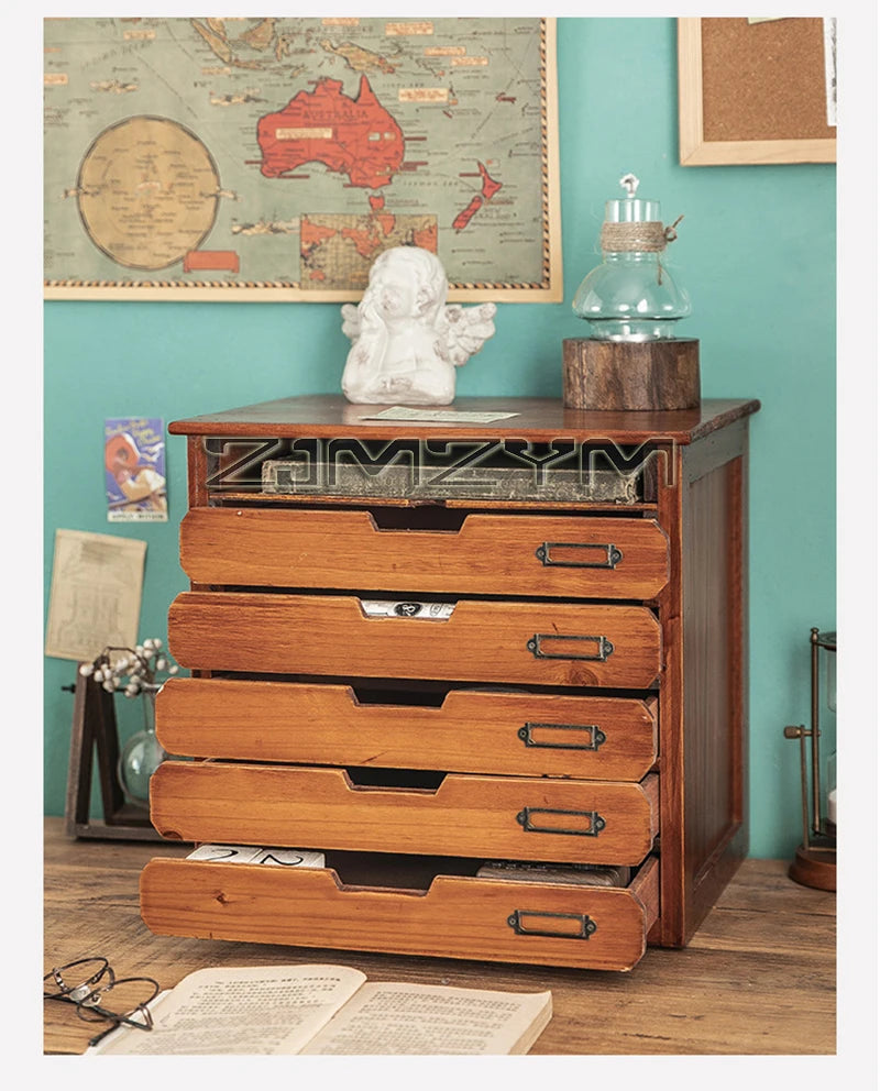 Desktop Organizer Drawer Style Storage Box Office Desk Multi Layer Document Stationery A4 Paper Solid Wood Tabletop Cabinet