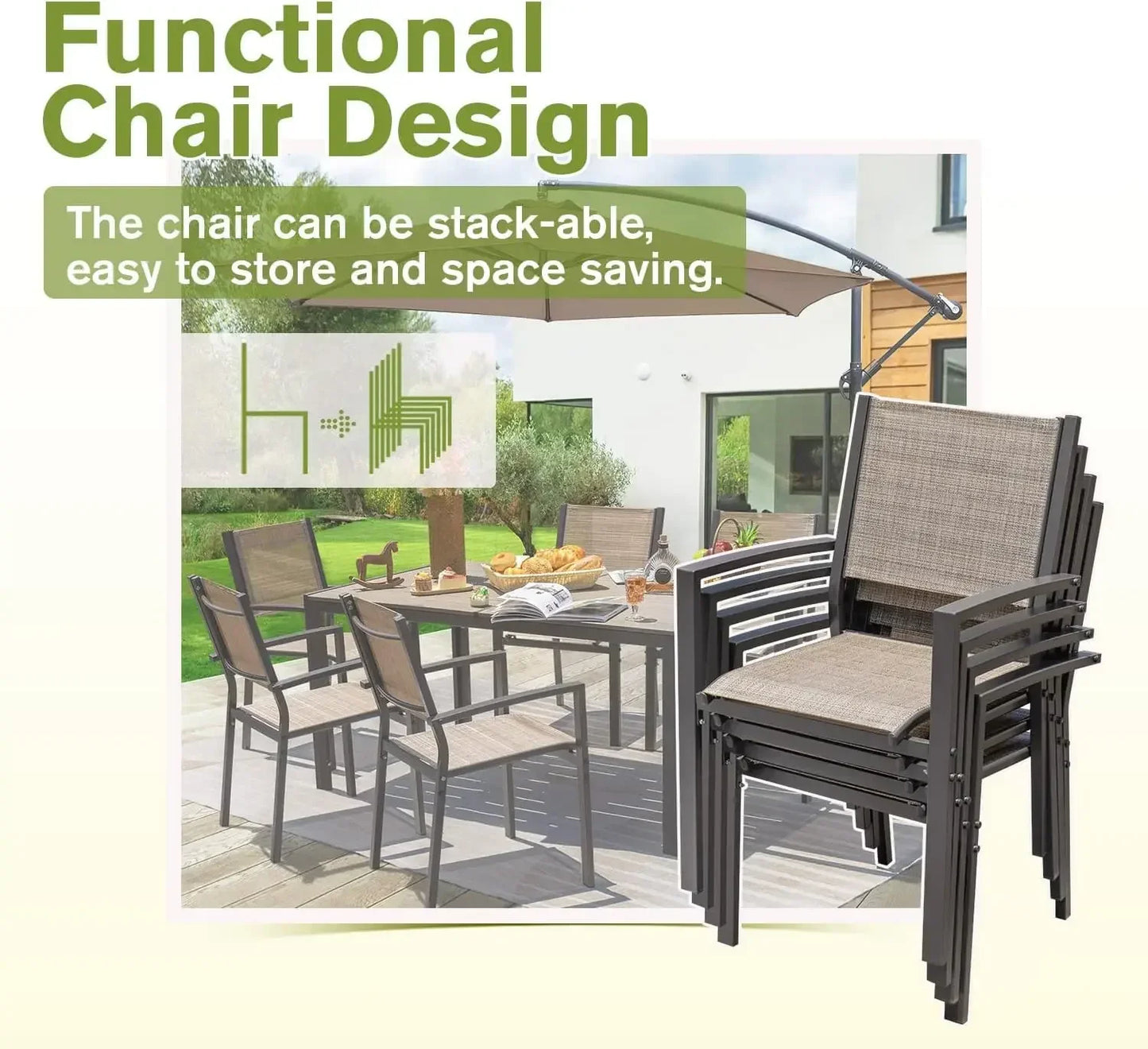 Patio Dining Set 7 Pieces Outdoor Furniture Large Table and 6 Textilene Chairs Brown