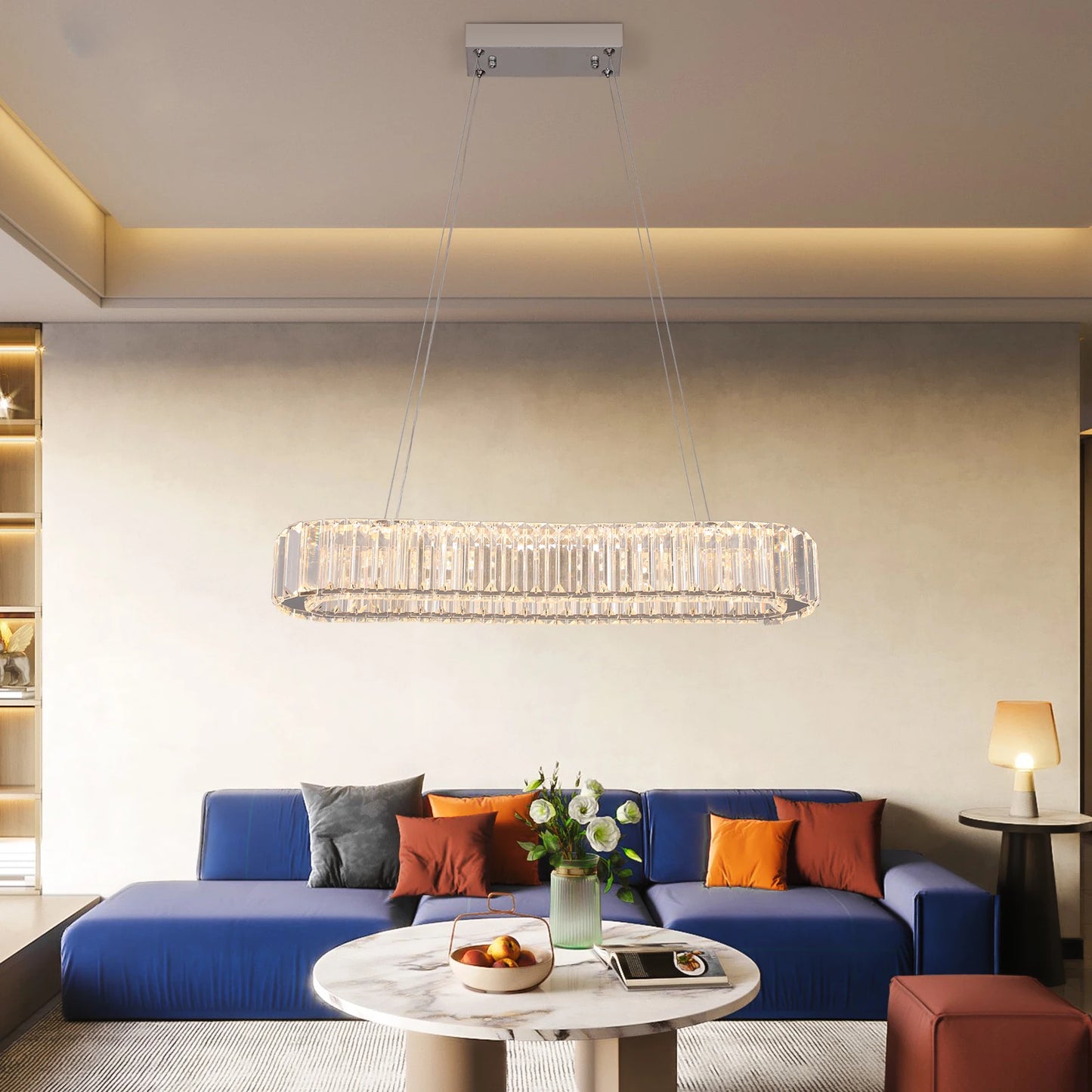 VETRULUS Modern Luxury Crystal Oval Design Led Chandelier Ceiling Lamp Nordic Pendant Hanging Light Fixture Living Bedroom Hotel