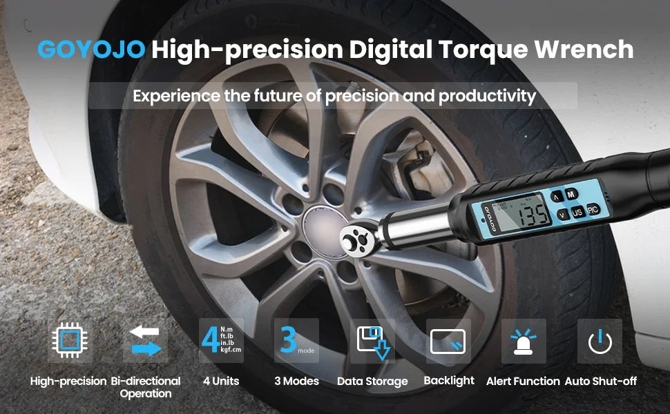 GOYOJO Digital Torque Wrench 3/8" 1/2" Drive 2% Torque Accuracy Electric Torque Wrench with 3 Adjustable Modes for Car Care