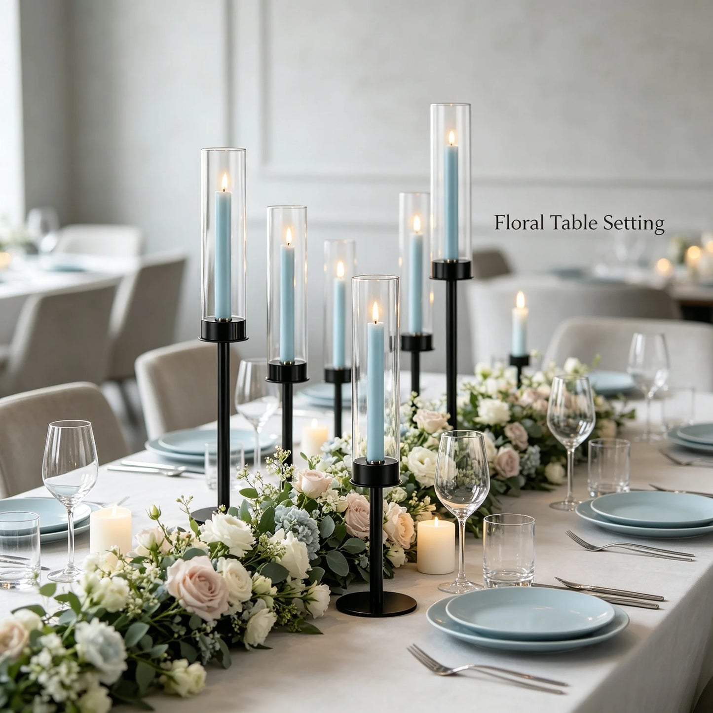 3pcs Black Minimalist Hurricane Candle Holder Set with Stable Base Modern Table Ornament for Dining Table Wedding Indoor Decorat
