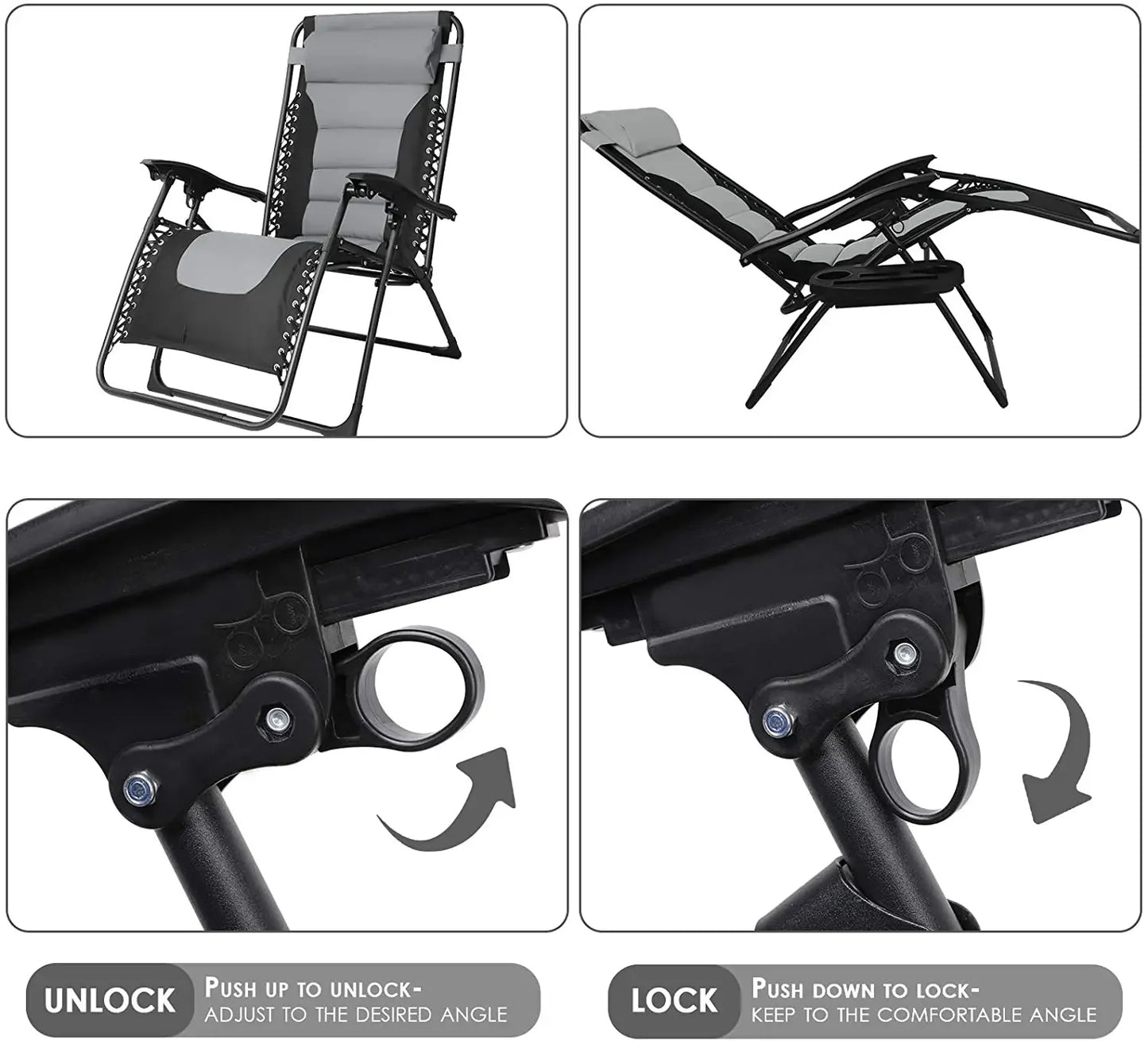 Zero Gravity Padded Folding Lounge Chair With Cup Holder
