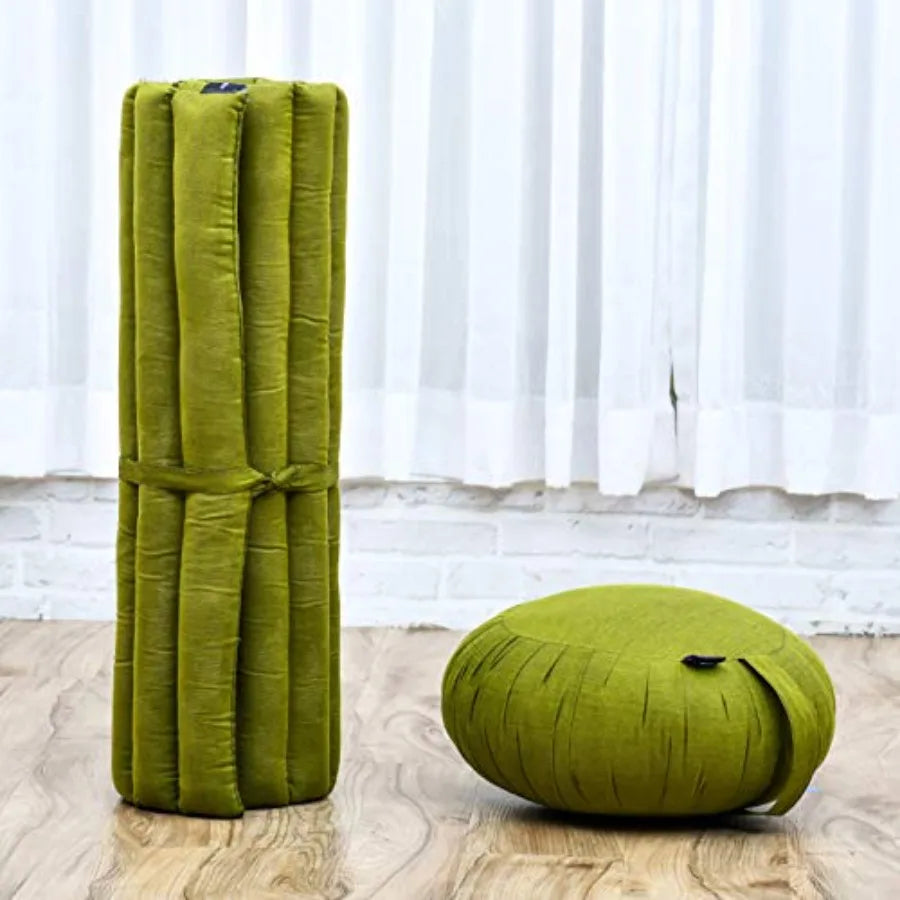 Meditation Cushion Set 1 Round Zafu Meditation Pillow and 1 Square Roll-Up Zabuton Meditation Mat, Pillows Bundle Filled with K