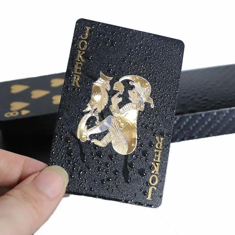 Black Gold Foil Playing Cards Waterproof PVC Poker Deck for Casino Games Parties & Collection, Durable Stylish Design