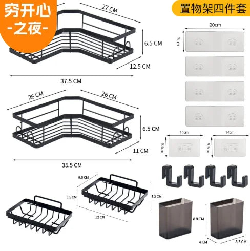 Adhesive Corner Shower Caddy With Hooks Stainless Steel