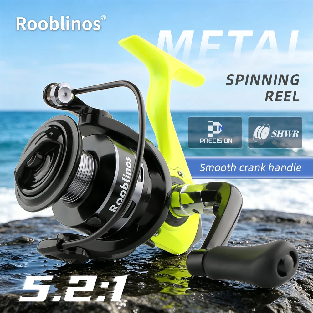 Rooblinos MX Spinning Fishing Reel 5.2:1 Gear Ratio Lightweight Smooth Drag Anti-Reverse for Saltwater Freshwater