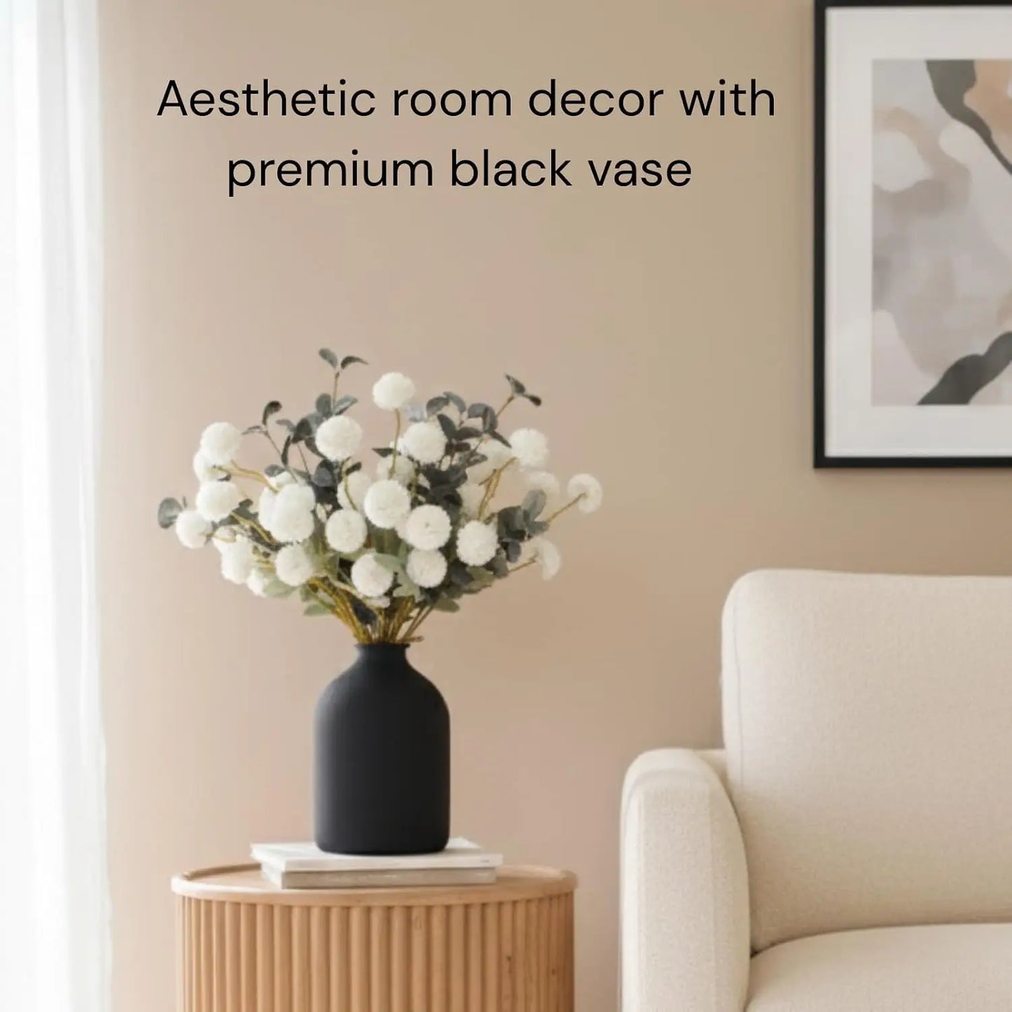 Large Black Vase for Flowers Decor Living Room - 8.6in Tall, Matte Black | Arlo Vase For Dining Coffee Table Centerpieces, Wabi Sabi Decor, Big Decorative Modern Vase