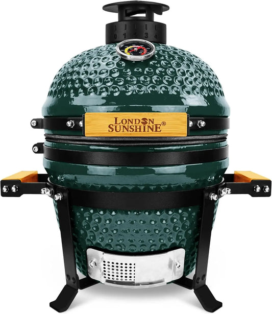 13" Ceramic Kamado Grill with Waterproof Vent | Portable Charcoal BBQ Smoker for Outdoor Patio Camping