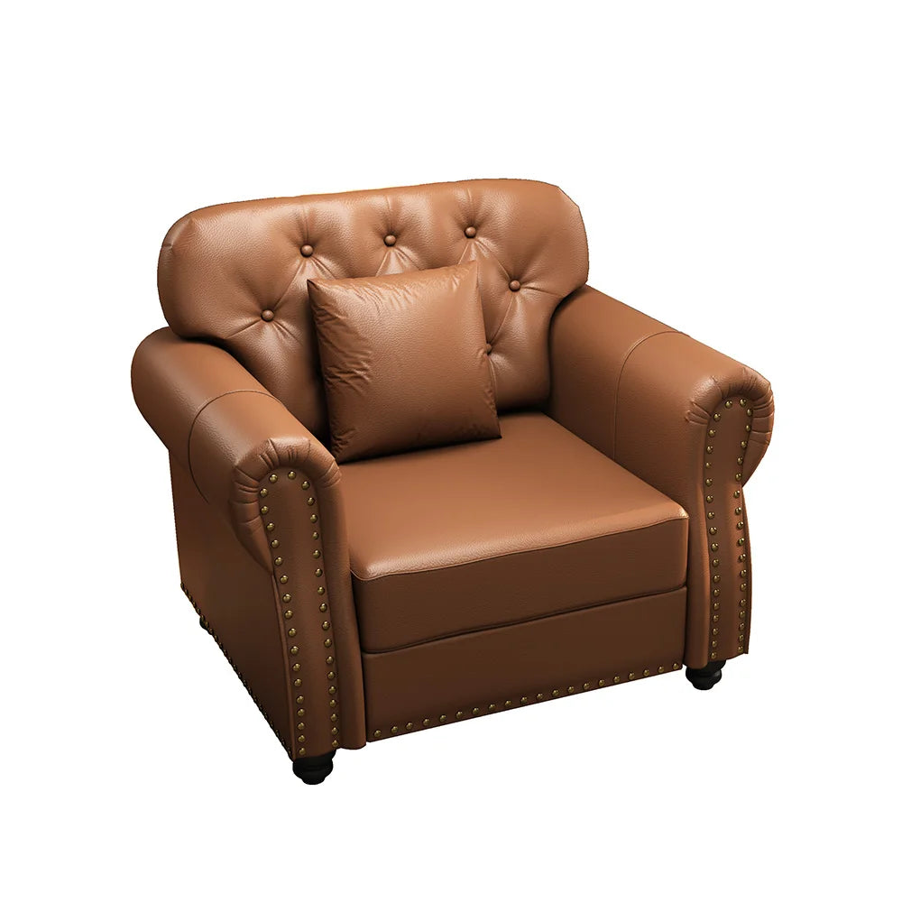 41.3-inch Faux Leather Chesterfield Decorative Sofa Featuring Nailhead Trim and Cushion Suitable For Living Room Bedroom and Home Office