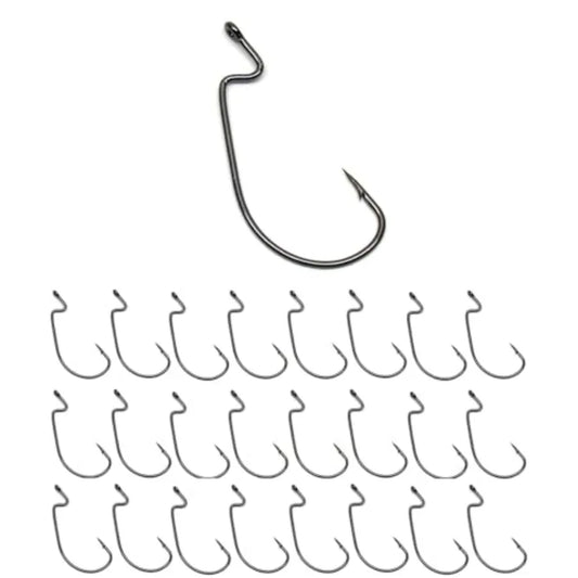Offset EWG Worm Hooks - Super Strong Wide Gap Texas Rig Hooks for Soft Plastic Baits - High Carbon Steel Bass Fishing Hooks 25-