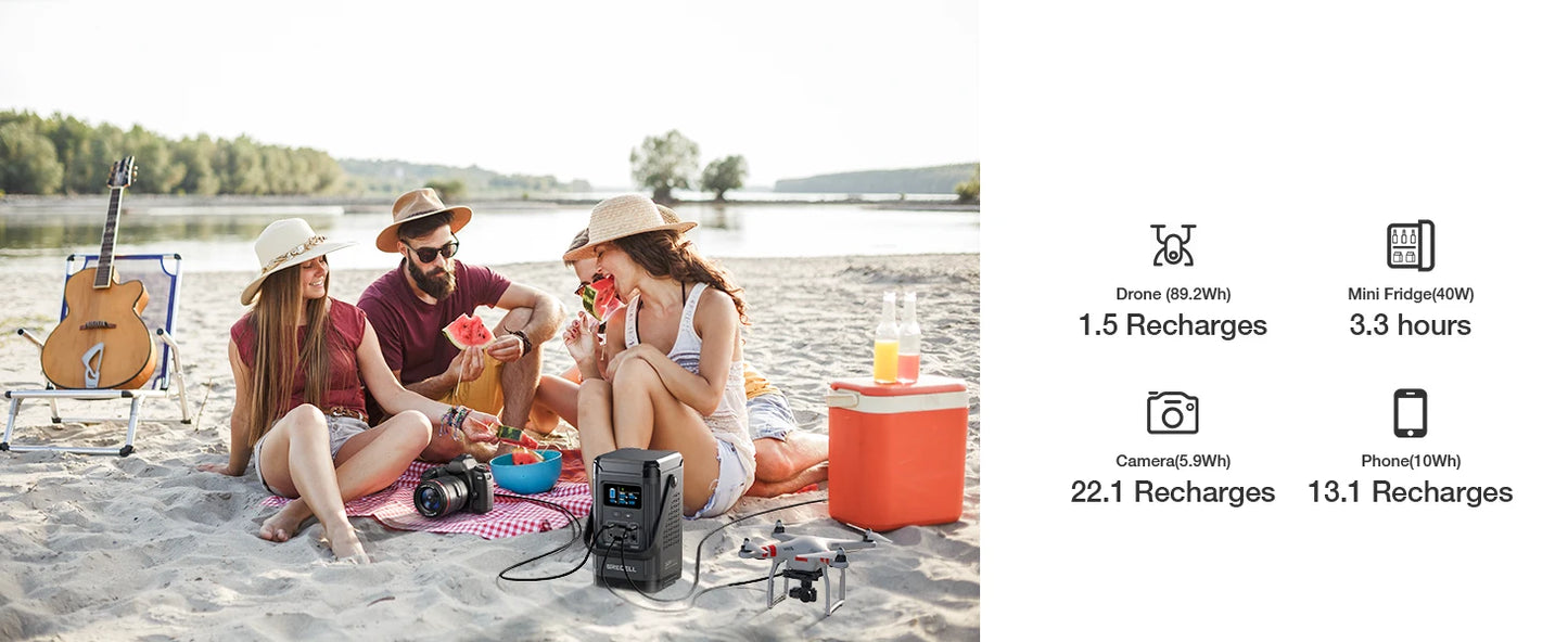240W Portable Power Station 153.6WH Solar Generator LiFePO4 Battery Dual Way 100W PD Power Bank LED Light For Outdoors, Camping