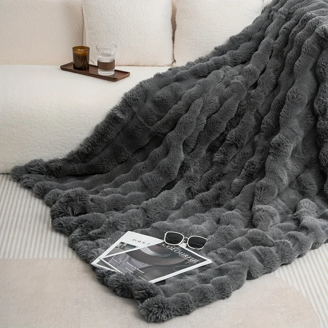 Fluffy Bubble Fleece Throw Blanket For Cozy Couch Decor