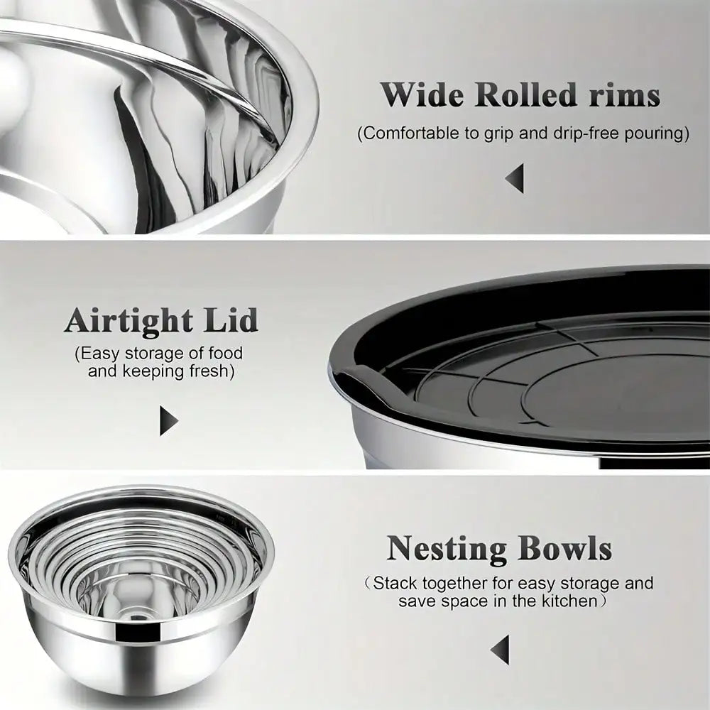 7PC Food Grade Stainless Steel Mixing Bowls Set,Kitchen Bowl, Salad Bowl, Metal Mixing Bowl,Nesting Stackable Deep Basin with Sealed Lid,BPA Free Dishwasher Safe for Cooking Prep,Fruit Washing, Marinating, Salad Making,Food S