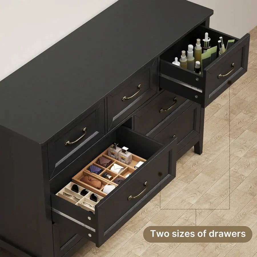 Asofer White Dresser For Bedroom With 7 Drawers, 47" W Chests Of Drawers With Metal Handles, Wood TV StandWith   Anti-Dumping Design And Slide Rails For Living Room, Hallway, Entryway