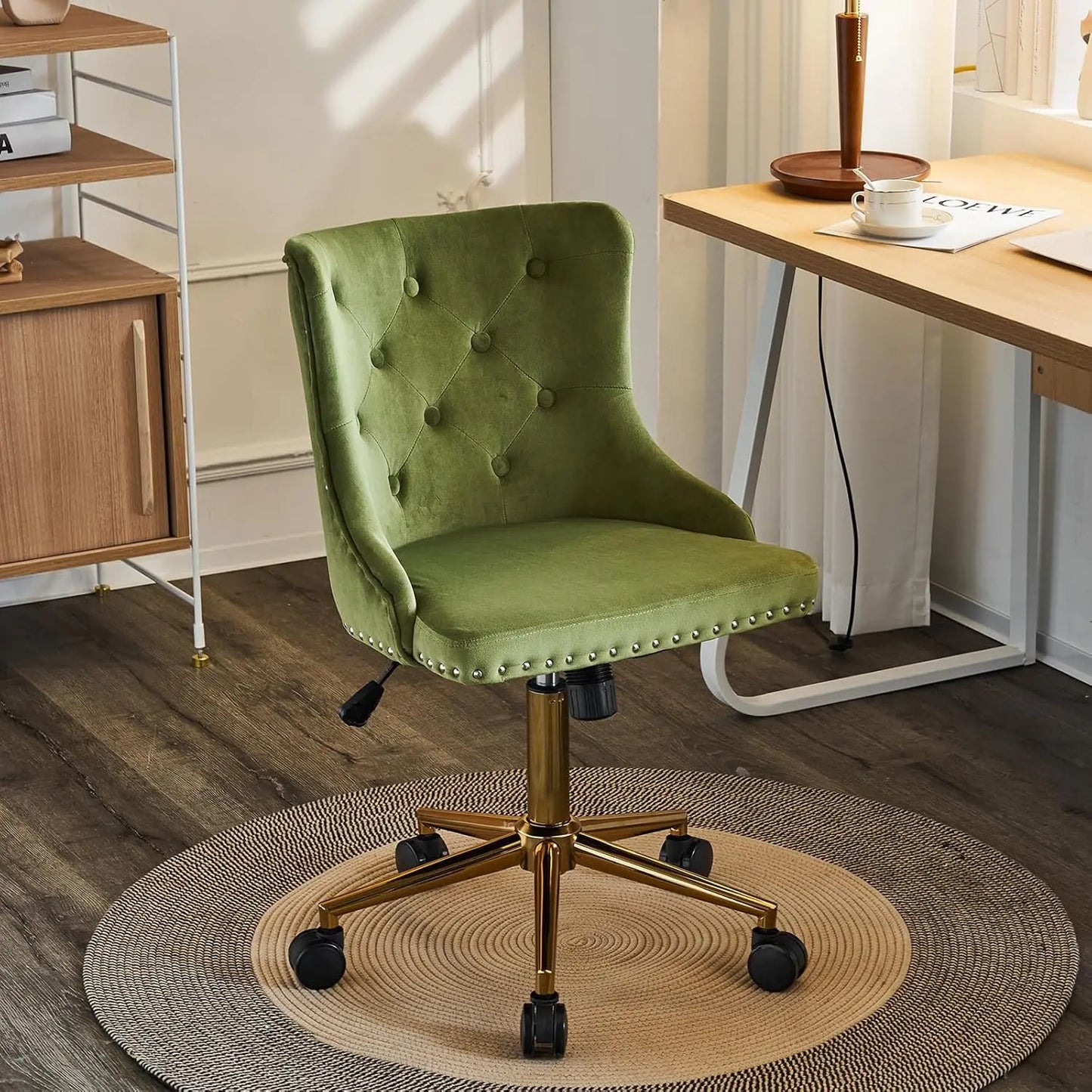 Luxurious Velvet Tufted Armless Office Chair With Wheels