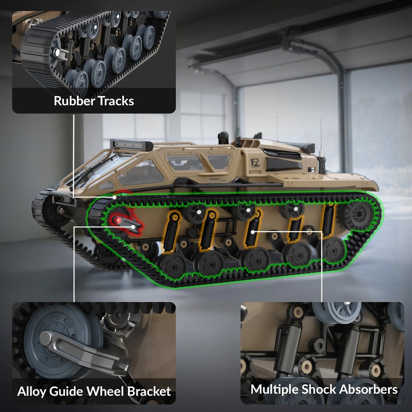 RACENT 1:16 RC Tank Remote Control Tank Off-Road RC Truck 4WD RC Crawler 360°Rotating Drifting Car with 2 Batteries
