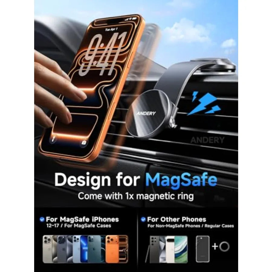 Car Phone Holder for MagSafe [360° Adjustable Memory Alloy Arm 2400gf Strongest Magnetic Power] Bendable Car Mount, Phone Holde