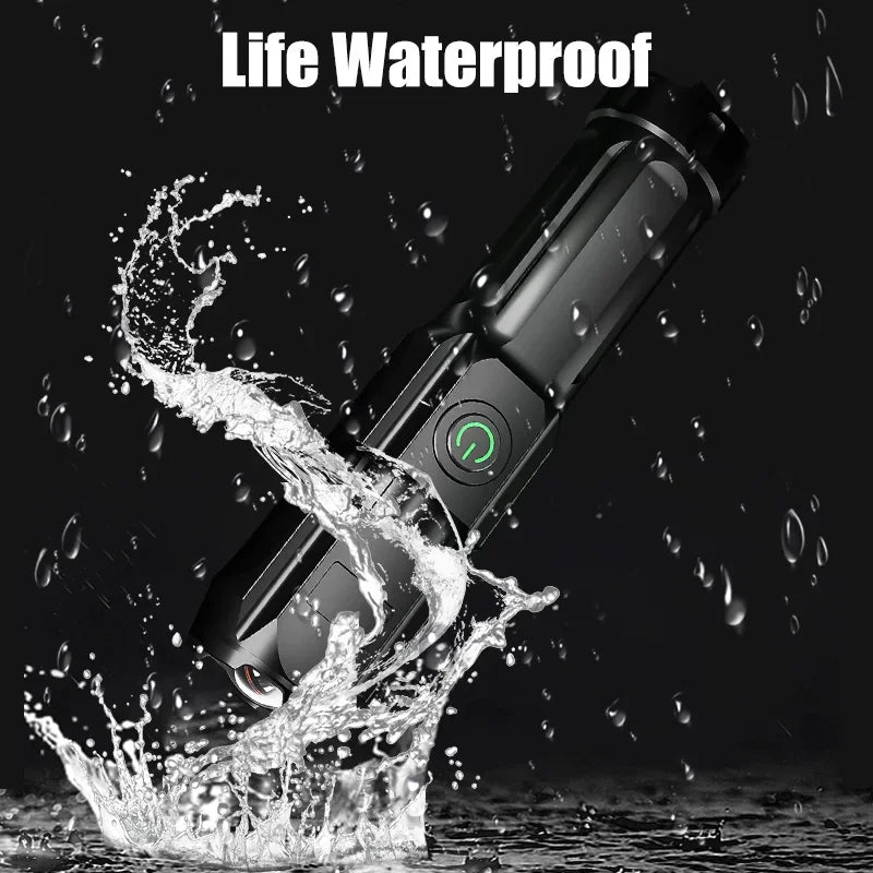 Compact USB Charging LED Flashlight Portable Telescopic Zoom Strong Light Focused Long-Range Household Emergency Lighting