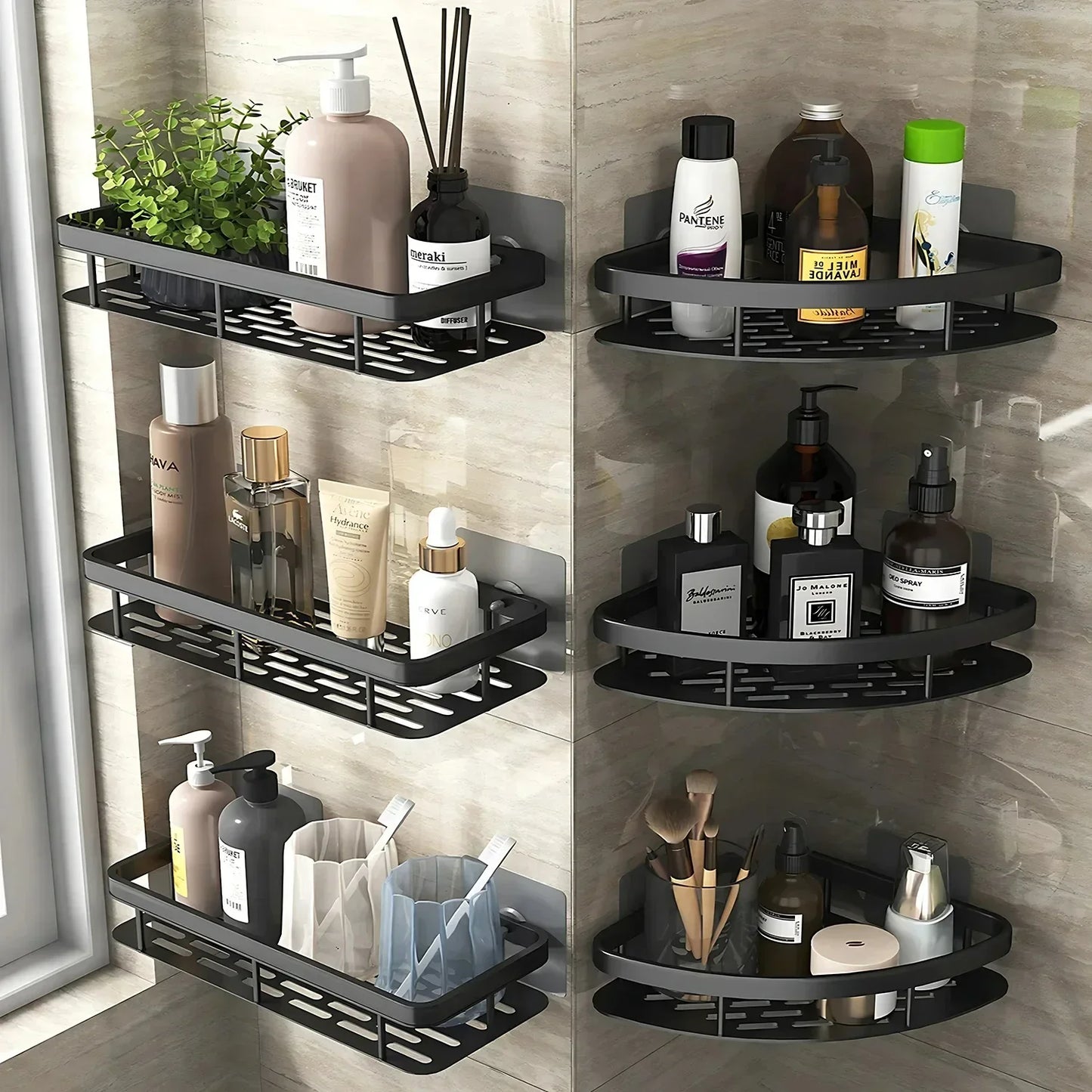 Wall Mounted No Drill Aluminum Alloy Shower Shelf Durable