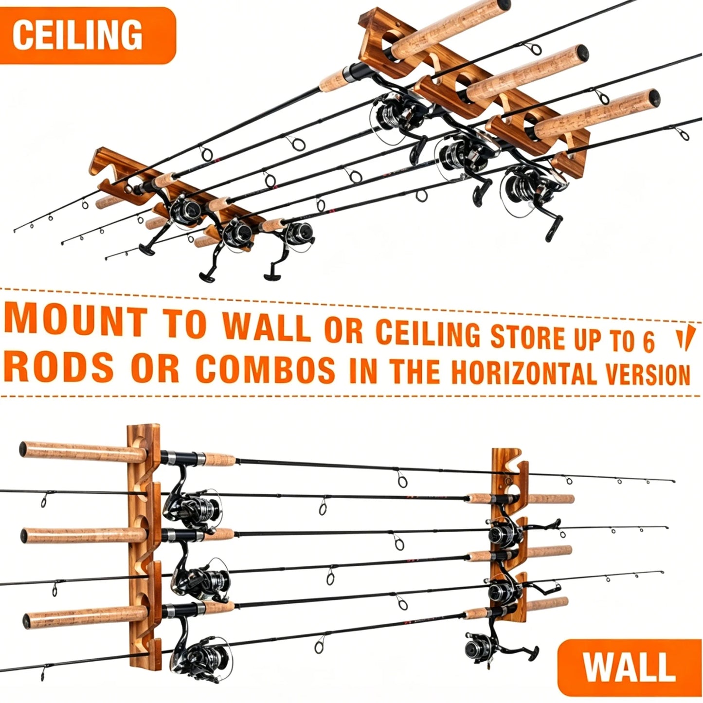 Ghosthorn 6/12/18/24 Rods Fishing Pole Rod Racks Fishing Rod Holders Overhead Ceiling Mount Fishing Gear Storage Organizer Space-Saving Garage Wall Ceiling Rack