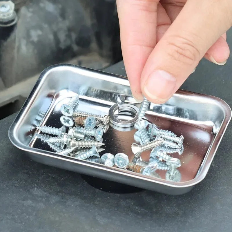 Magnetic Tray Magnet Tool Holder Round Rectangular Magnetic Bowl Tool Organizer Tray Stainless Steel Small Parts Securely Holder