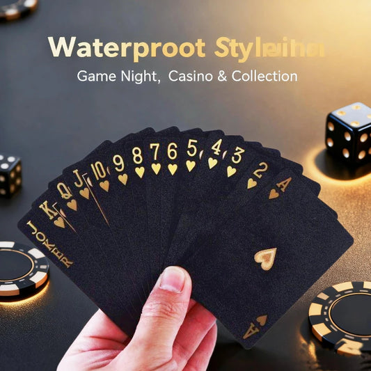 Black Gold Foil Playing Cards Waterproof PVC Poker Deck for Casino Games Parties & Collection, Durable Stylish Design