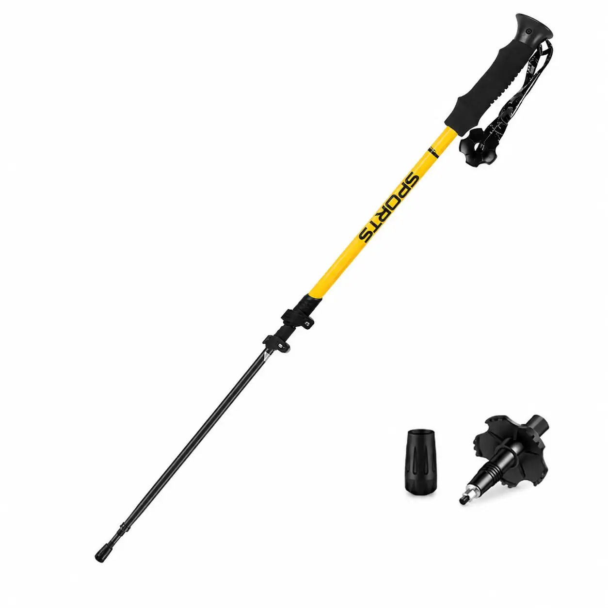 Carbon Fiber Trekking Pole, Adjustable 25–53 In / 63–135 Cm Lightweight Hiking Walking Stick, 225g Collapsible Trekking Staff With EVA Grip, Wrist Strap, Mud Basket & Tip Cover, Yellow, 1PCS