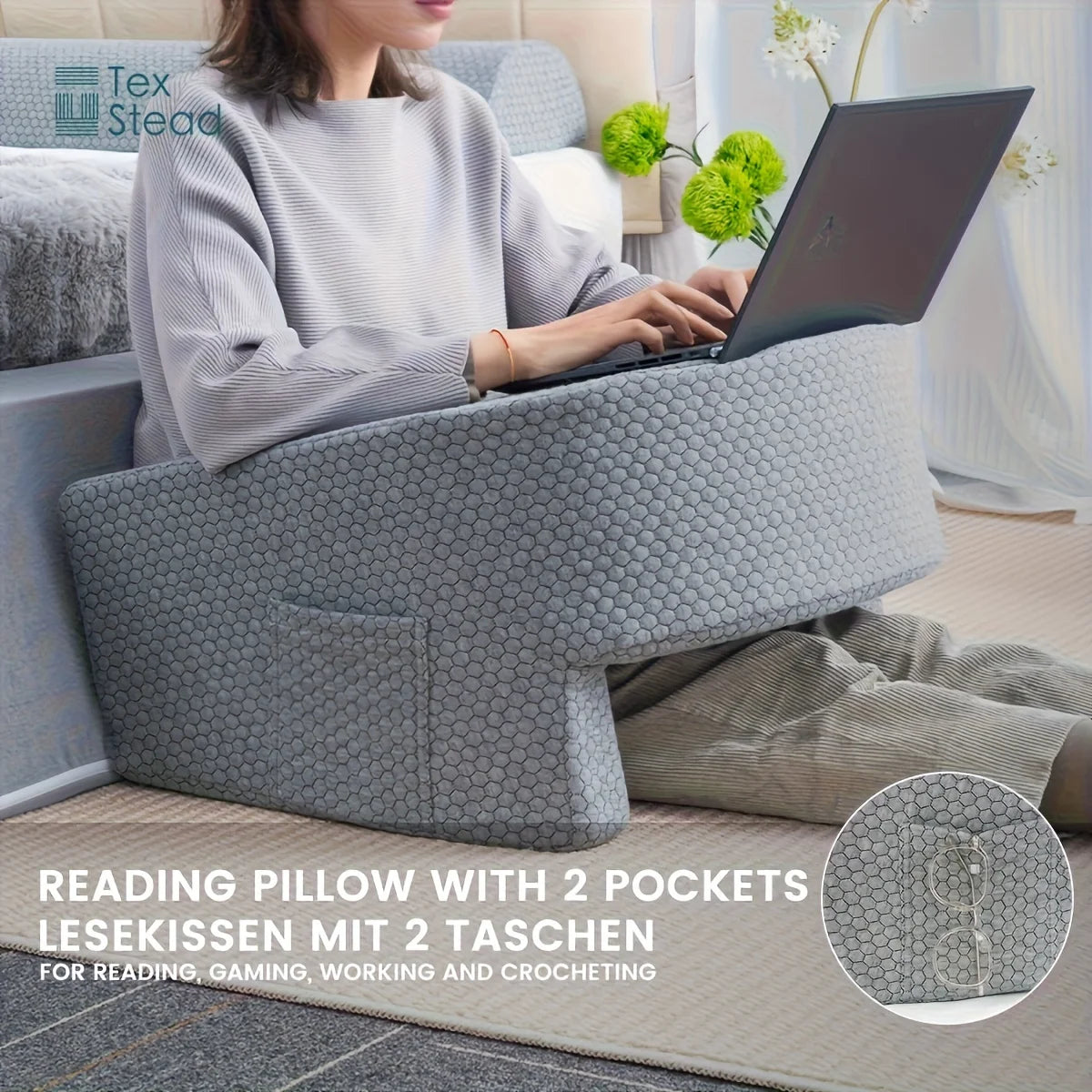 Memory Foam Reading Pillow With Removable Cover For Gaming