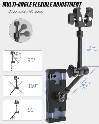 Foldable Car Rearview Mirror Tablet Holder With 360° Adjustable Metal Arm For Phones Tablets Smartphones