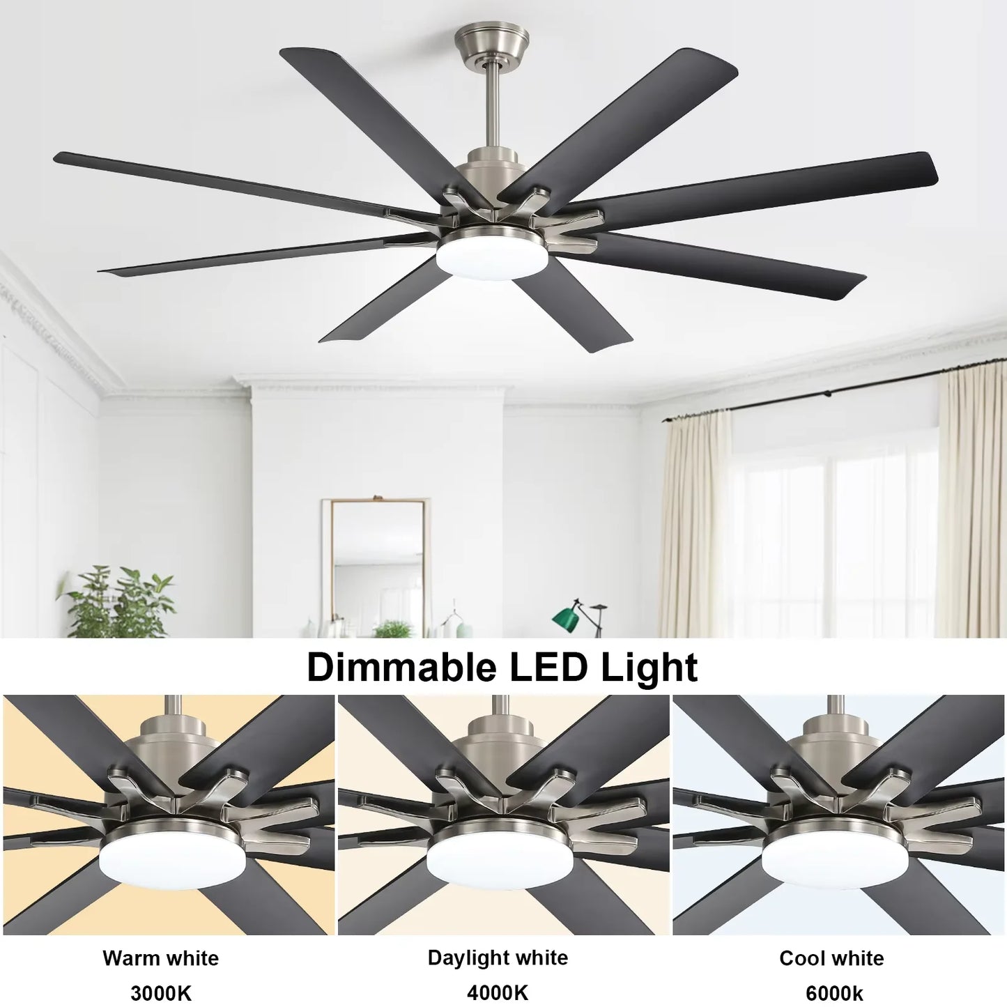 Sofucor Modern 66 Inch Ceiling Fan with LED and Remote Control for Living Room or Bedroom