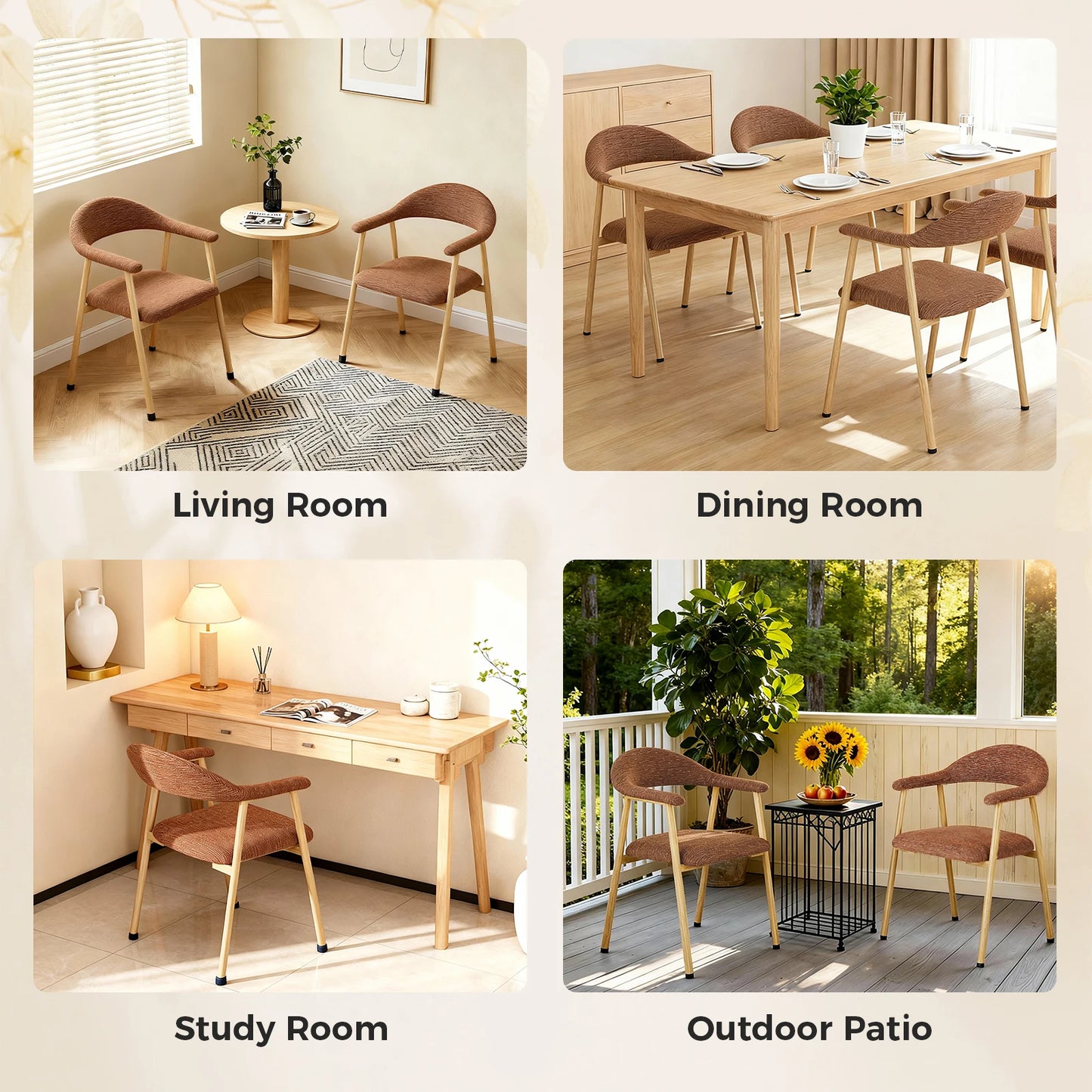 MCQ Ergonomic Backrest Office Chair Set of 2 Modern Linen Fabric Upholstered Side Chairs with Curved Backrest Metal Frame Chairs
