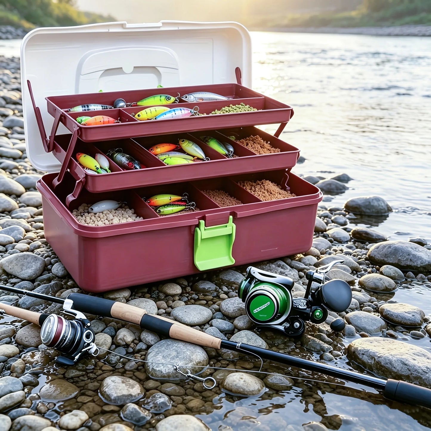1 Portable Multi-functional 3-Tier Storage Box – Large-Capacity Hand Tool Box, Compartmentalized Organizer, Fishing Gear Storage Box, Heavy-Duty Large-Capacity Fishing Box; Ideal Gift for Fishing Enthusiasts.