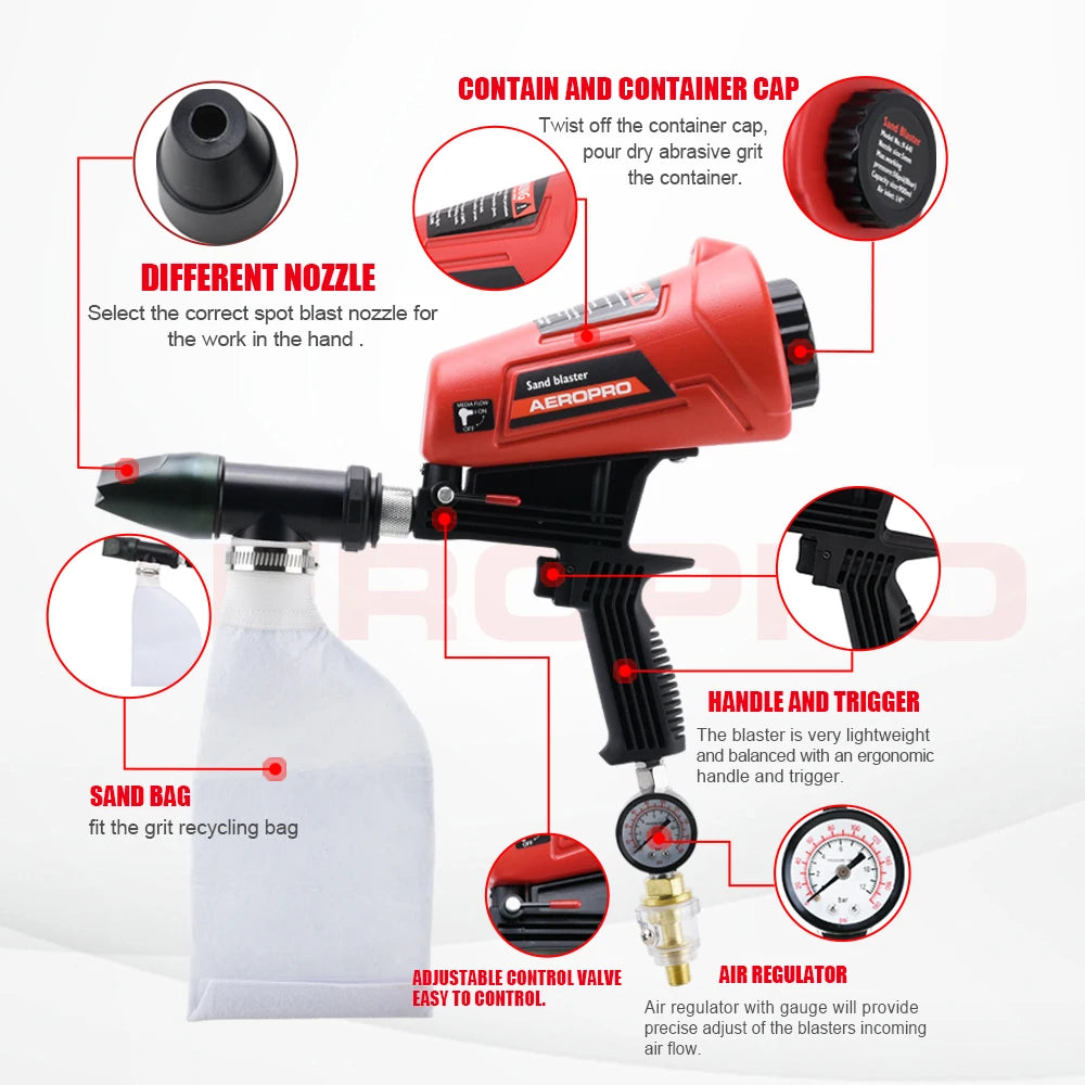 AEROPRO Air Sand Blaster Gun Kit Spray Paint Gun  Machine Handheld Pneumatic Blasting Gun For Paint Removal, Metal Rust Remover